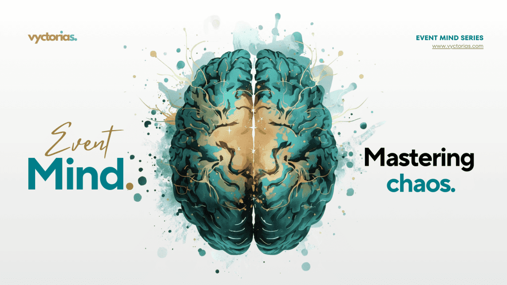 Symmetrical teal and gold brain with abstract splashes symbolizing mastering chaos.