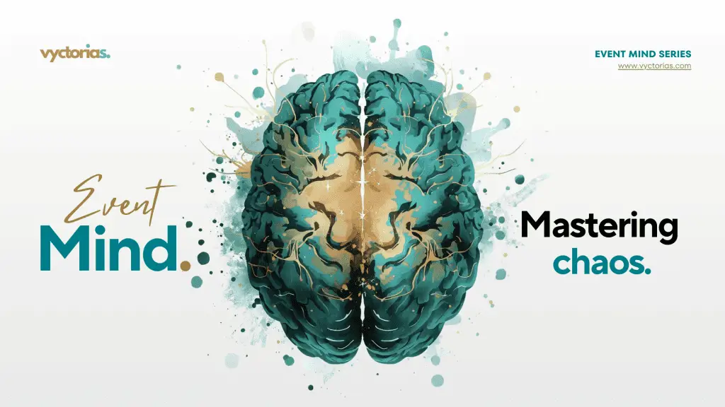 Symmetrical teal and gold brain with abstract splashes symbolizing mastering chaos.