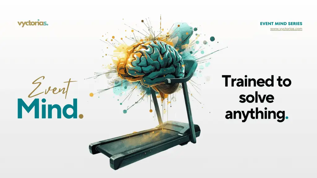 Artistic teal and gold brain on a treadmill symbolizing constant training and problem-solving.