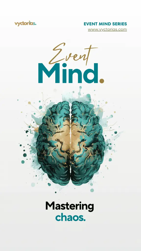 Symmetrical teal and gold brain with abstract splashes symbolizing mastering chaos.