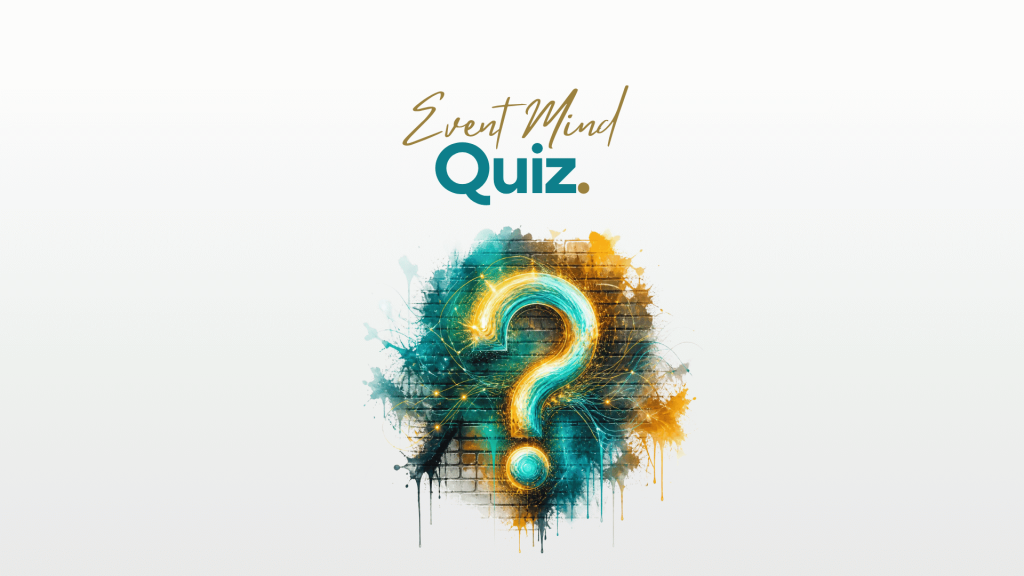 Event Mind Quiz - a question mark painted in teal and gold watercolour